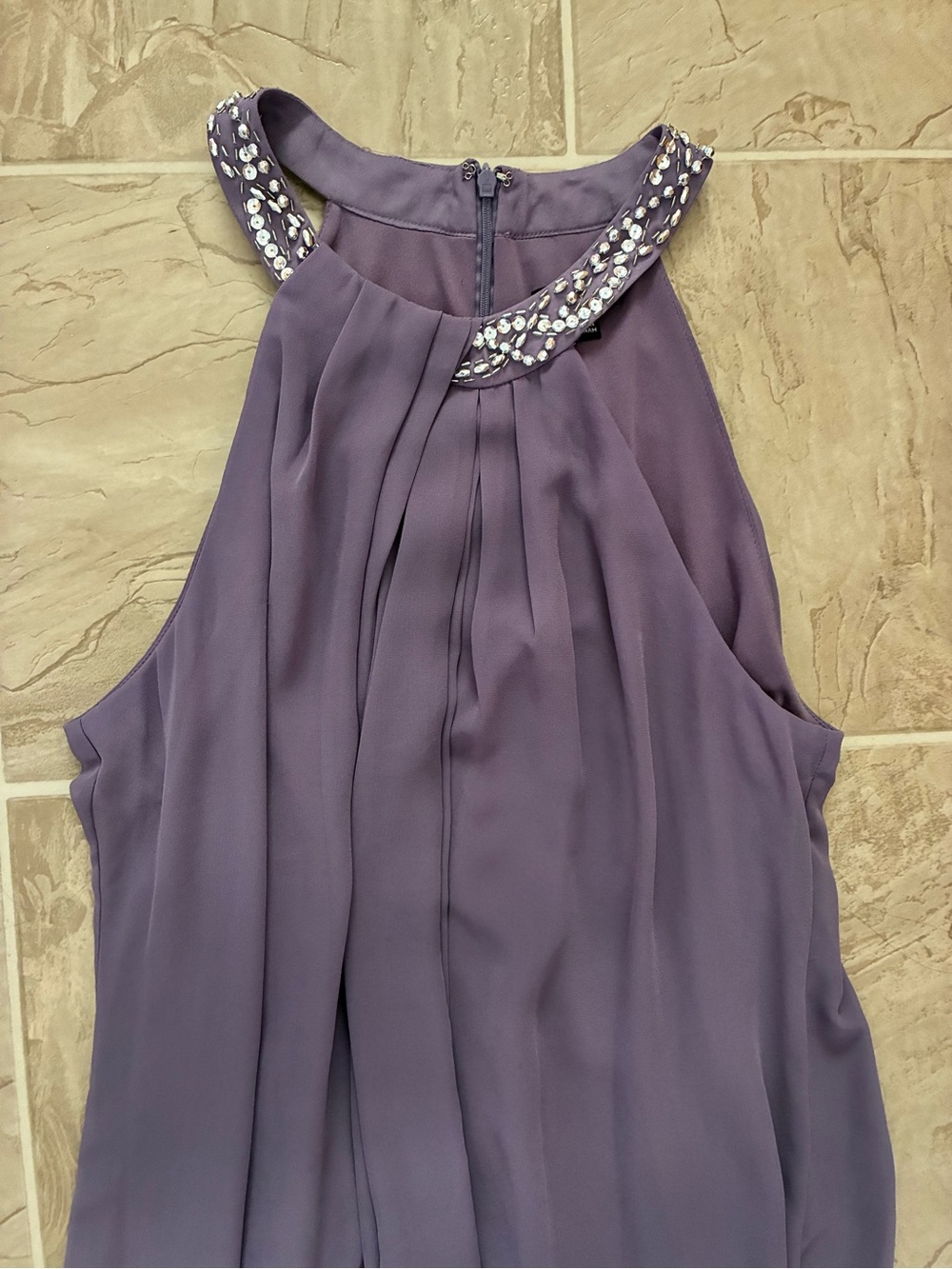 SLNY Lavender Halter Beaded Neckline Maxi Dress - Picture 5 of 6